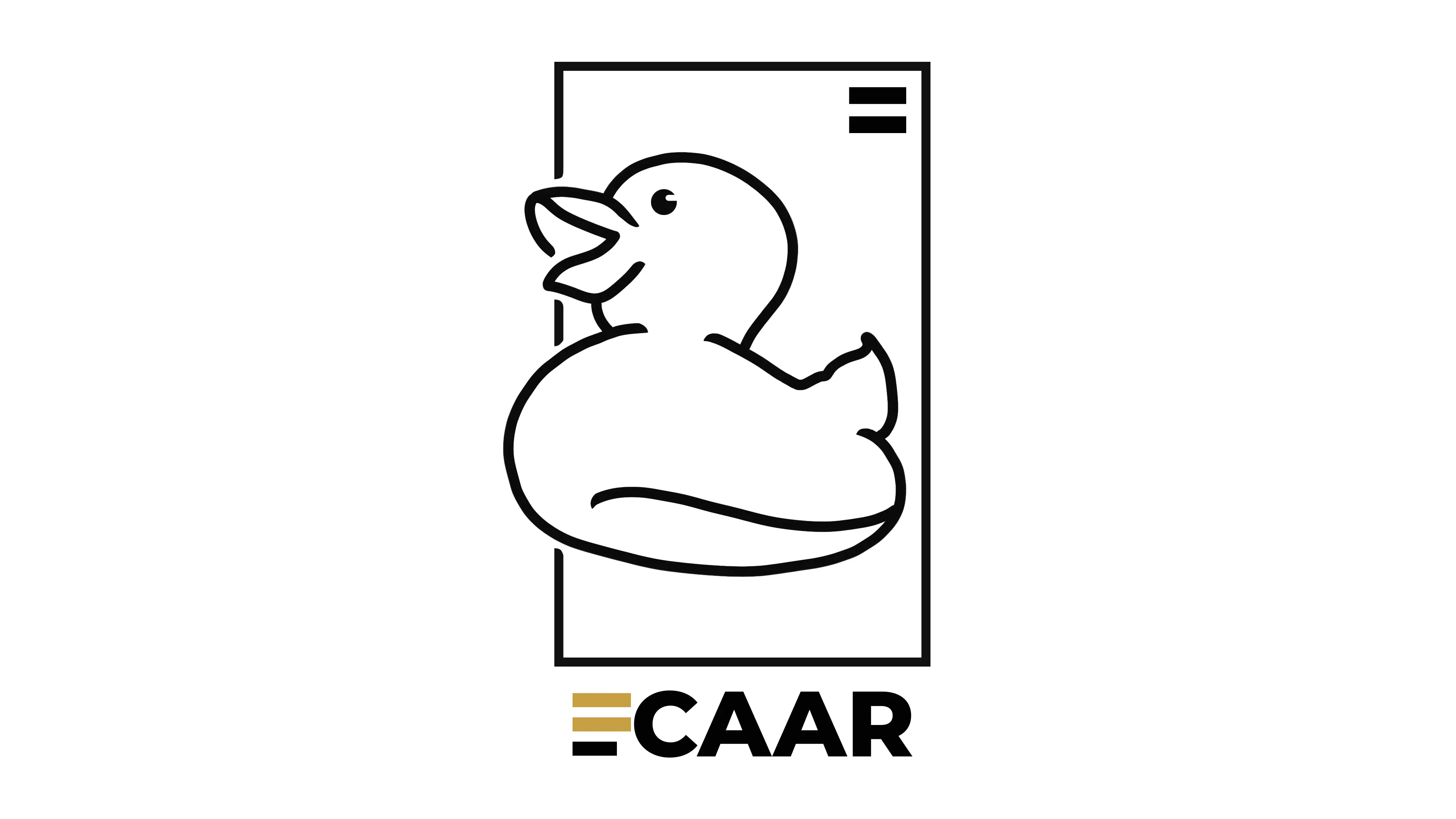 Rubber duck logo in rectangle frame.